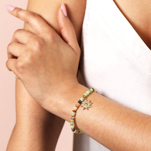 Multi Colour Beaded Bracelet With Sun Charm