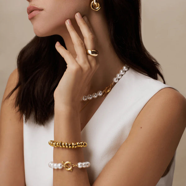 Polished Metal Nugget Stretch Bracelet by Oralia