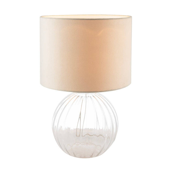 Contemporary Clear Ribbed Glass Table Lamp with Velvet Fabric Shade