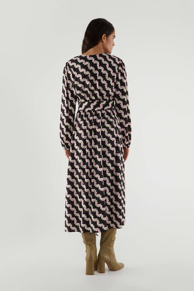 Black/Pink Geometric Print Wrap Dress by Compania Fantastica
