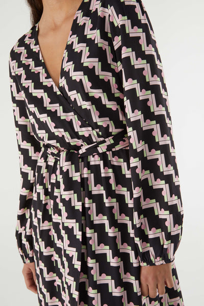 Black/Pink Geometric Print Wrap Dress by Compania Fantastica