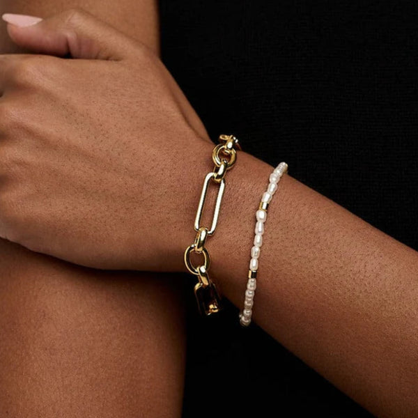 Gold Rectangular Link T-Bar Bracelet by Orelia