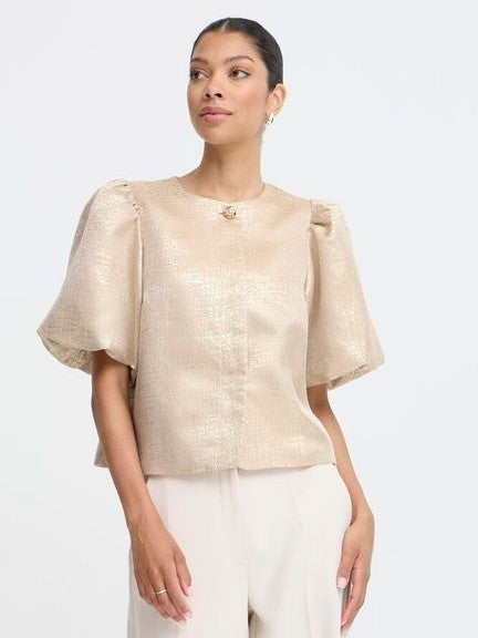 Gold Jaquard Puff Sleeve Jacket by B Young