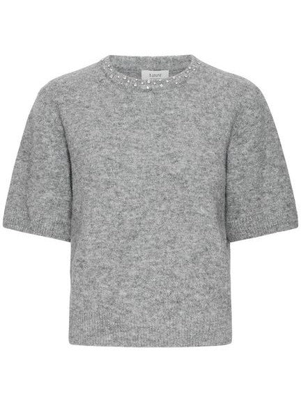 Grey Knit Rhinestone Trim Jumper by B Young
