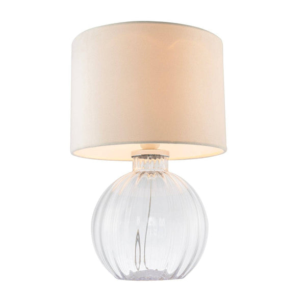 Contemporary Clear Ribbed Glass Table Lamp with Velvet Fabric Shade