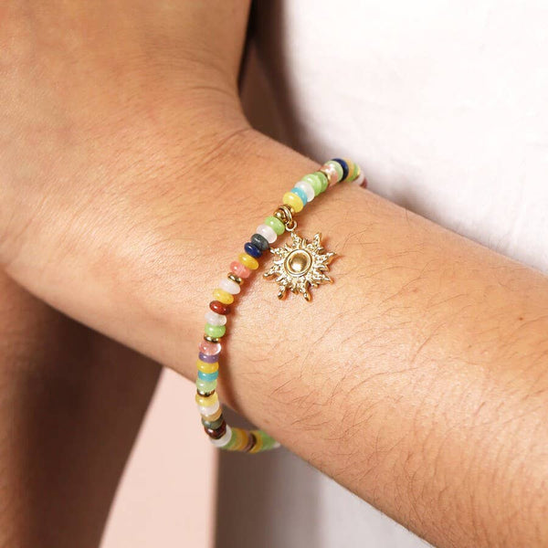 Multi Colour Beaded Bracelet With Sun Charm
