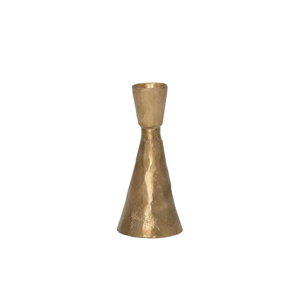 Large Gold Hammered Metal Candlestick Holder