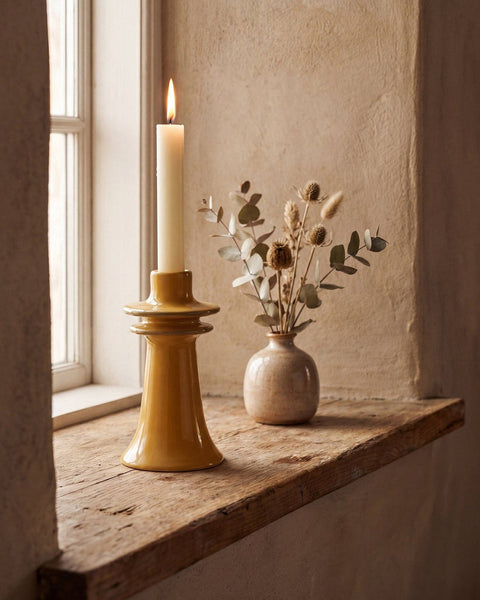 Mustard Stoneware Candlestick Holder