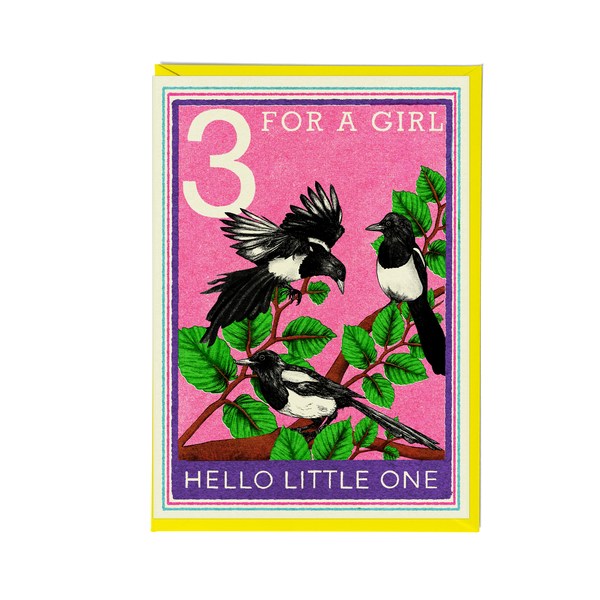 Magpie New Baby Girl Card