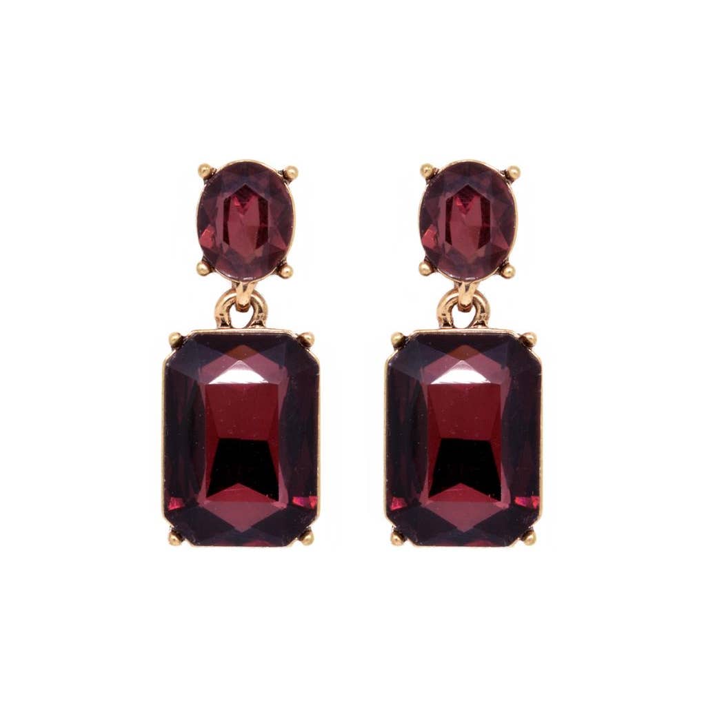 Burgundy Oval Twin Gem Post Earring