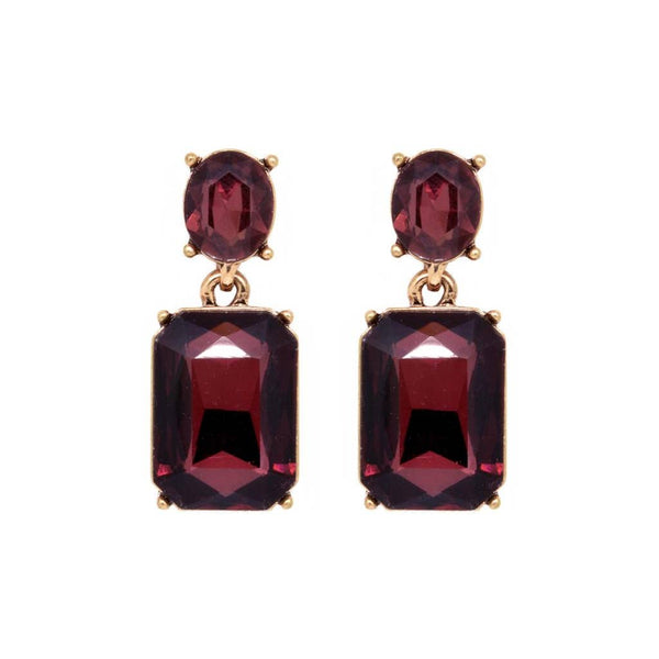Burgundy Oval Twin Gem Post Earring