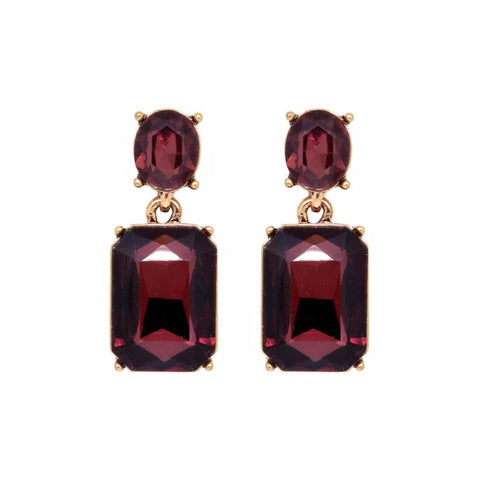 Burgundy Oval Twin Gem Post Earring