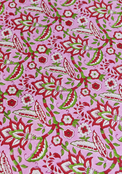 Pink Floral Block Print Tablecloth 125x220cm