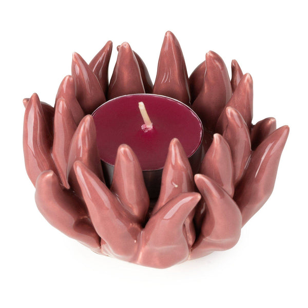 Burgundy Ceramic Flower Tealight Holder