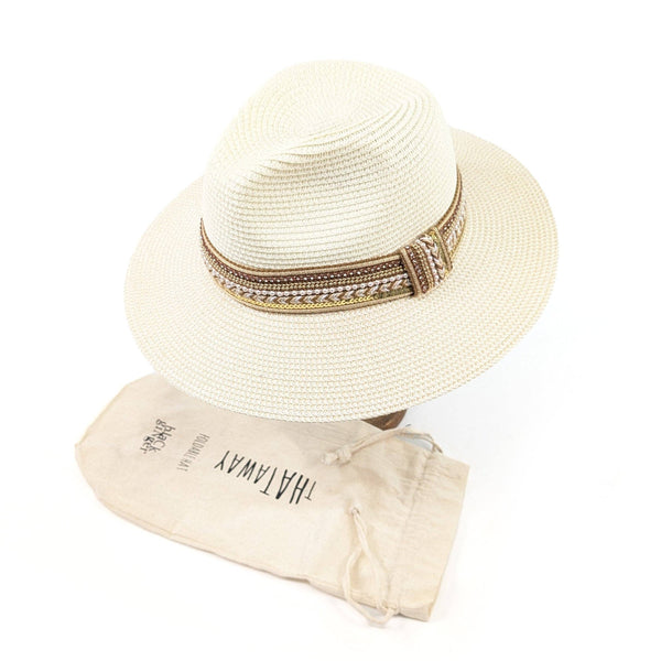 Jewelled Band Neutral Panama Folding  Hat