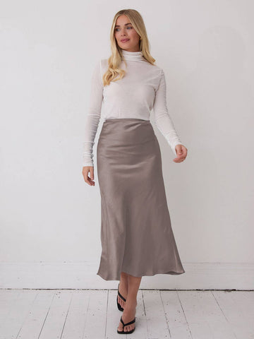 Champagne Satin A Line Skirt by Fika