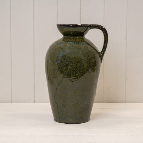 Dark Green Ceramic Tall Vase With Handles