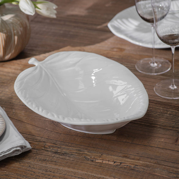 White Leaf Serving Bowl
