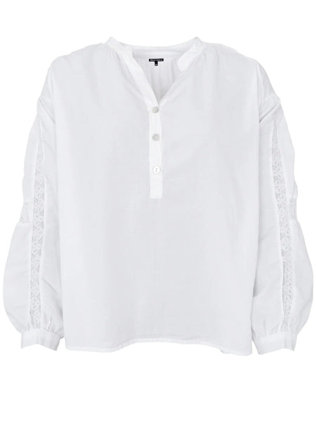 Bright White Lace Cotton Blouse by Black Colour