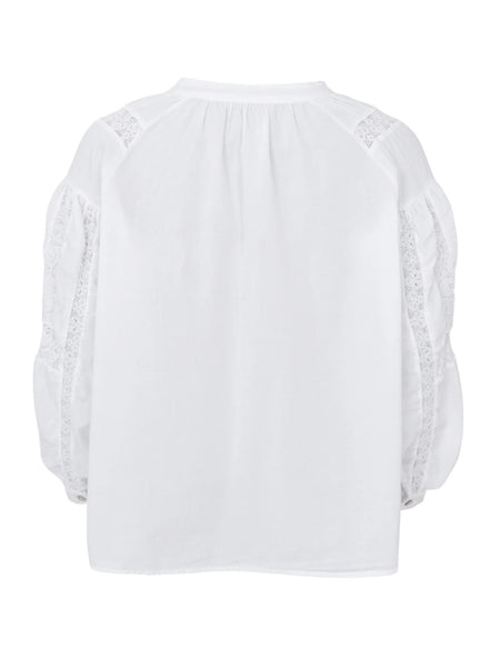 Bright White Lace Cotton Blouse by Black Colour