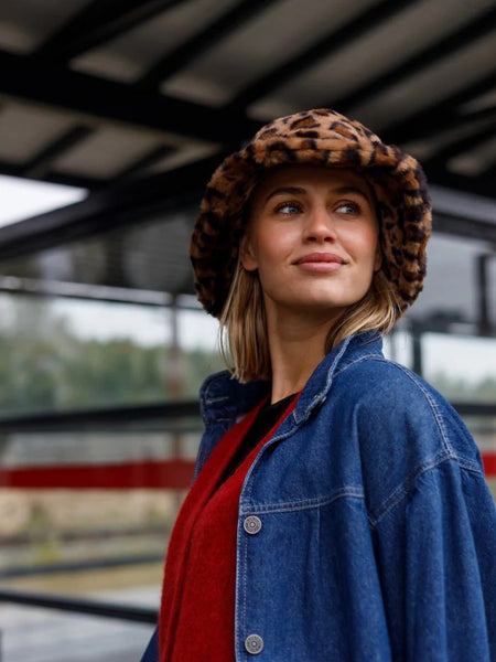 Leopard Faux Fur Bucket Hat