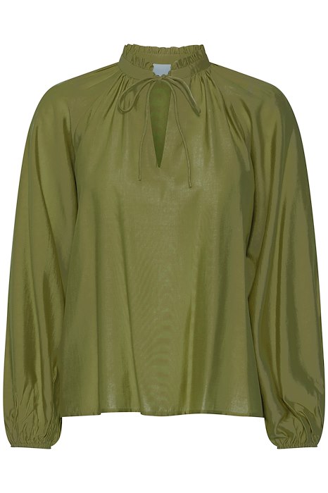 Olive Green Frill Neck Blouse by ICHI