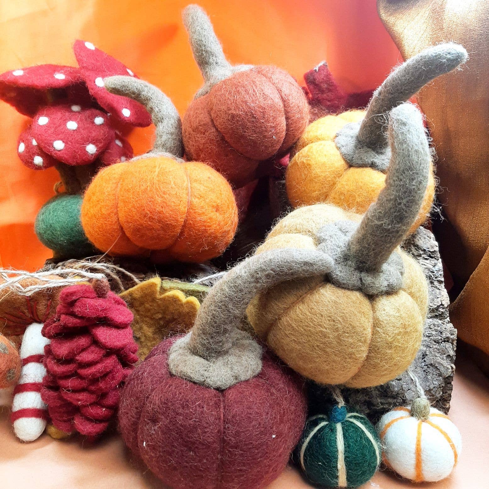 Caramel Felt Handmade Pumpkins Standing Halloween Decoration