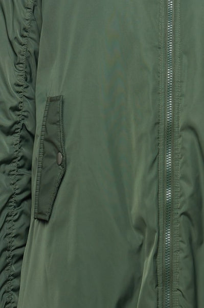 Green Long Line Bomber Jacket by B Young