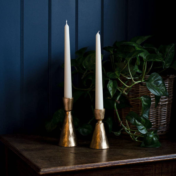 Large Gold Hammered Metal Candlestick Holder