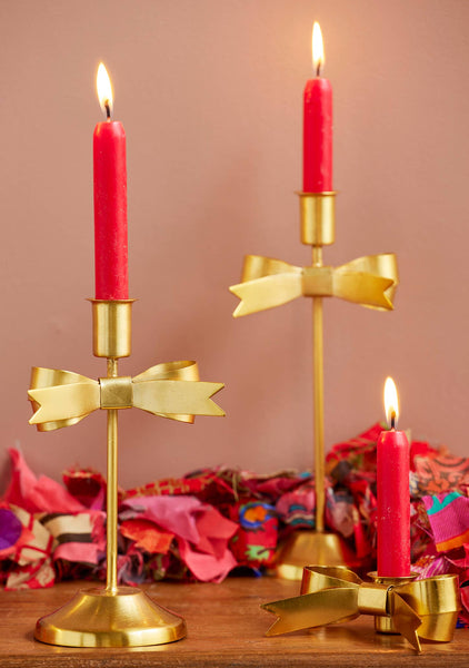 Gold Bow Candle Holder 23cm