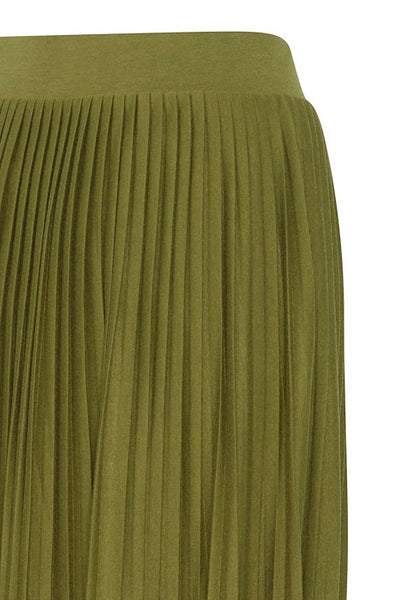 Olive Pleated Maxi Skirt by ICHI