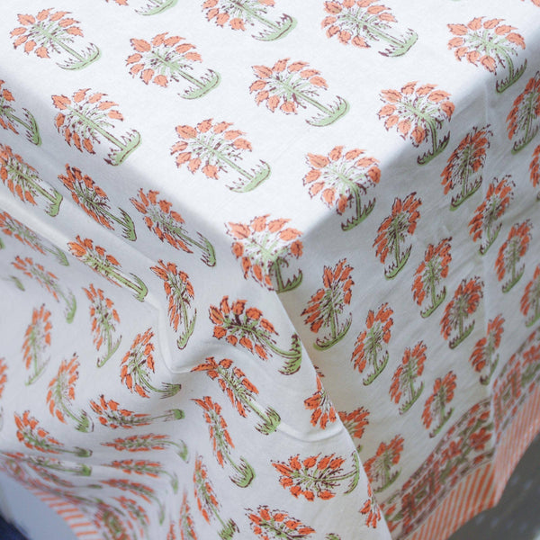Orange Palm Block Printed Tablecloth