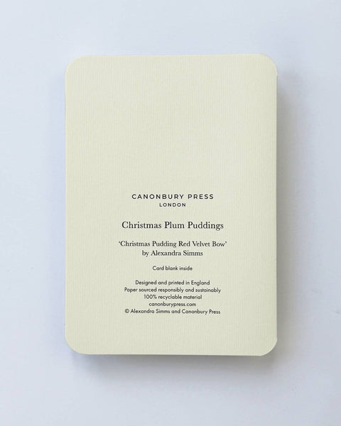 Christmas Plum Pudding Red Velvet Bow Greeting Card | Luxury