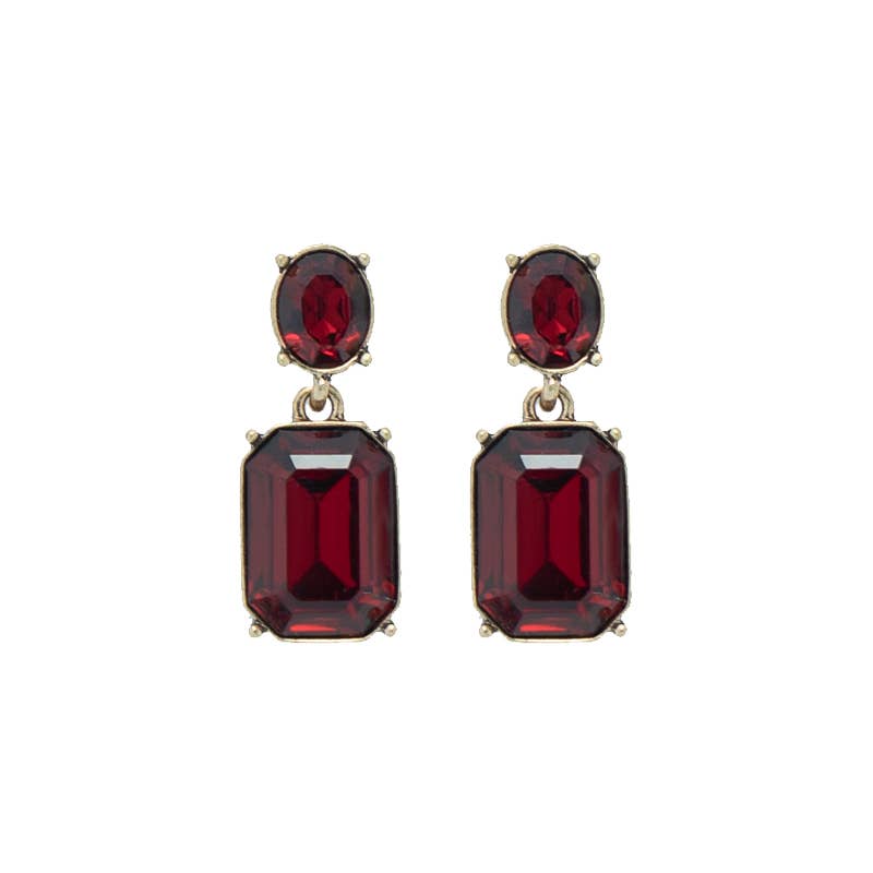 Deep Red Oval Twin Gem Earring