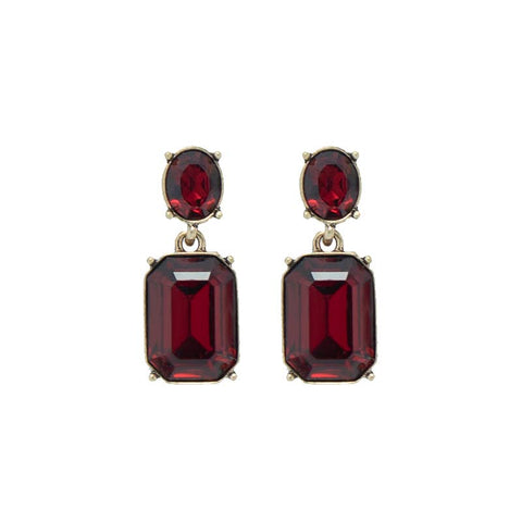 Deep Red Oval Twin Gem Earring