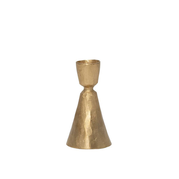 Large Gold Hammered Metal Candlestick Holder