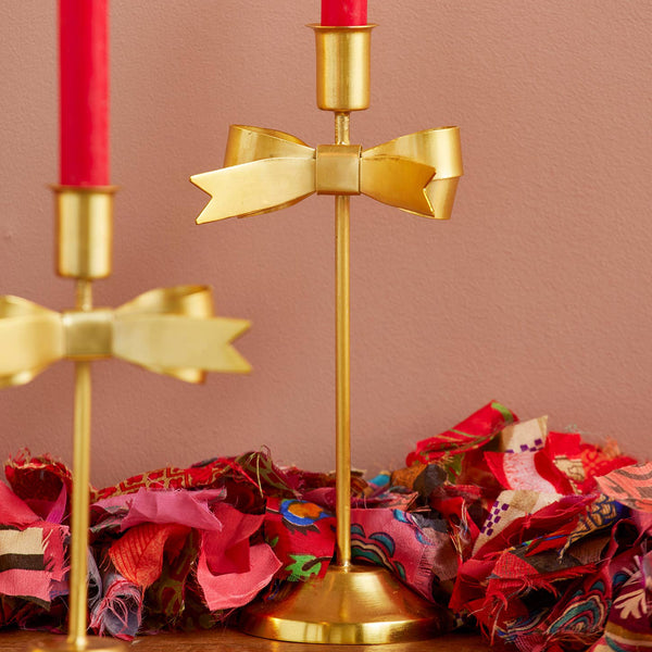 Gold Bow Candle Holder 25cm