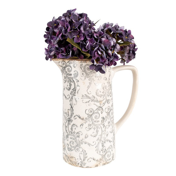 Beige Grey Ceramic Flowers Jug