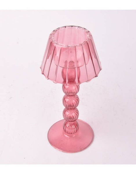 Pink Lamp Style Glass Tealight Holder