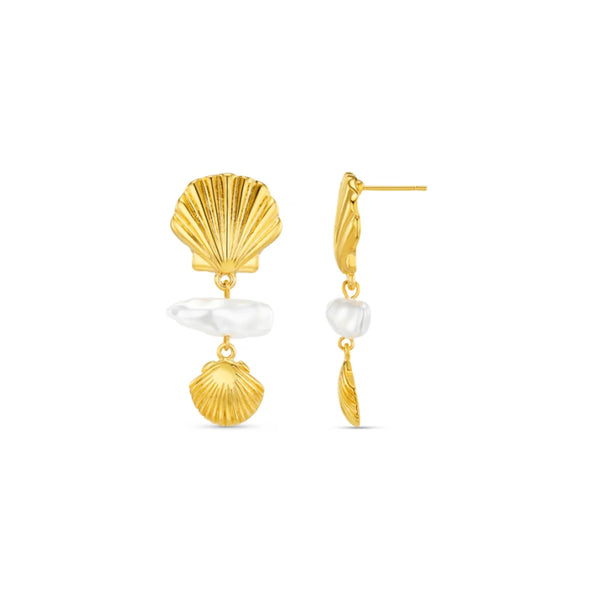 Graduated Shell & Pearl Drop Earrings by Orelia
