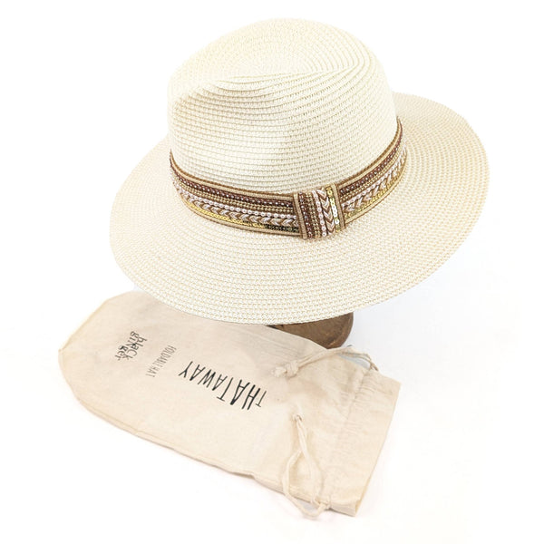 Jewelled Band Neutral Panama Folding  Hat