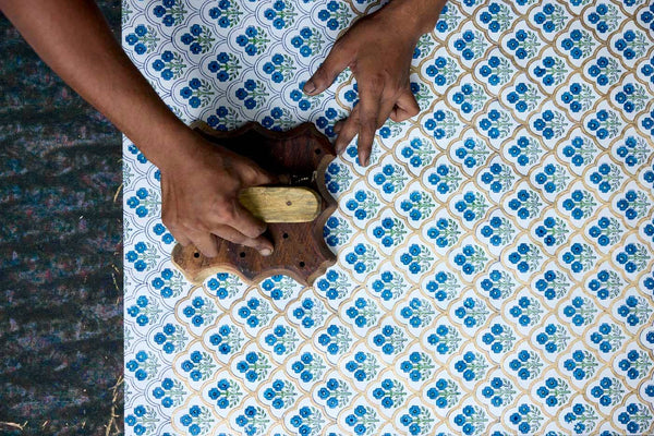 Indigo Trellis Block Printed Picture Frame (5X7)