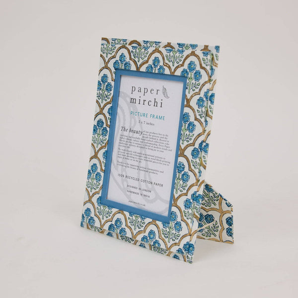 Indigo Trellis Block Printed Picture Frame (5X7)