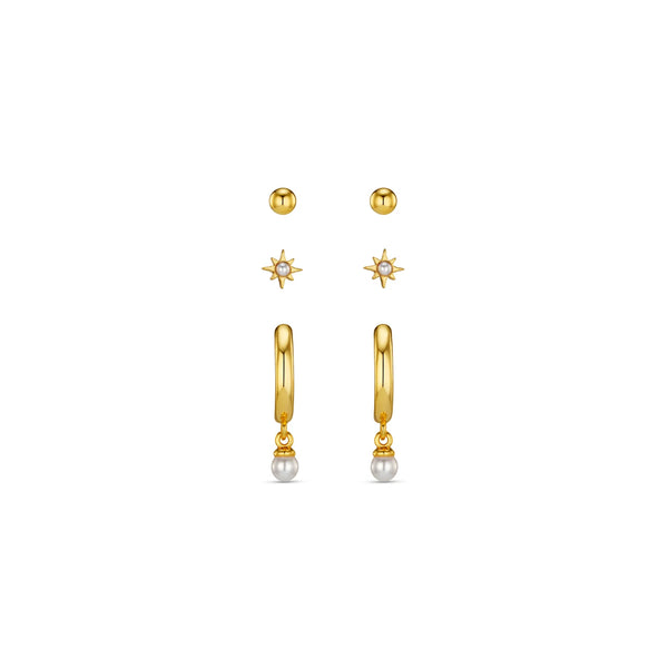 Pearl Drop Hoop & Starburst Pack Ear Stacking Set by Orelia