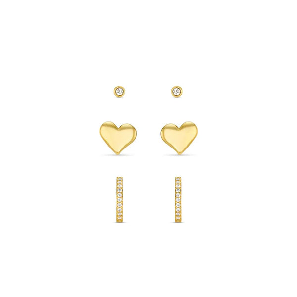 Gold Molten Heart & Pavé Hoop Ear Stacking Set