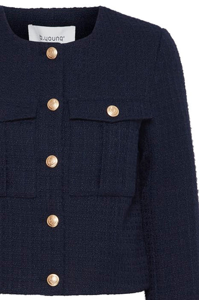 Navy Knitted Boucle Jacket by B Young