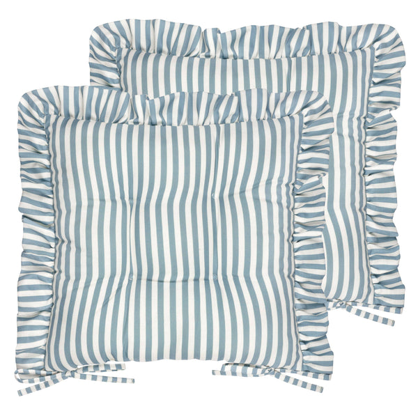 Blue Millie Ruffle Outdoor Seat Cushion