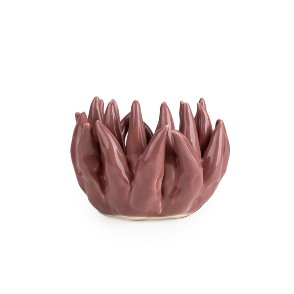 Burgundy Ceramic Flower Tealight Holder