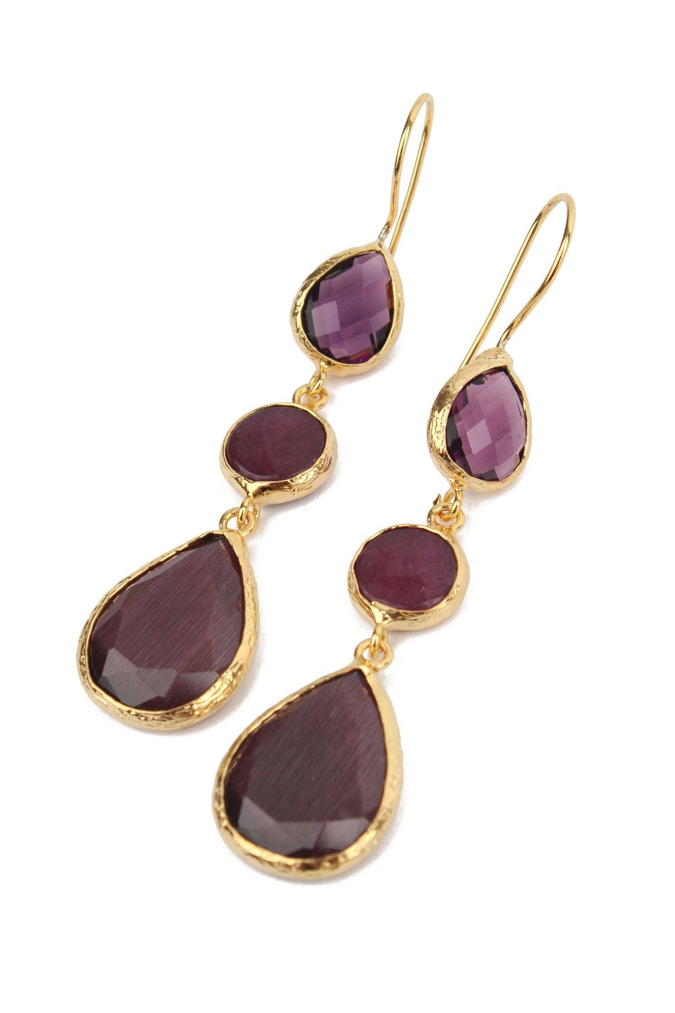 Burgundy Triple Drop Earrings by My Doris