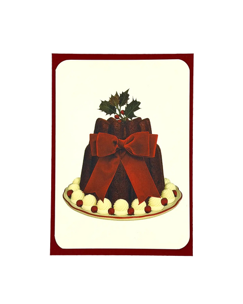 Christmas Plum Pudding Red Velvet Bow Greeting Card | Luxury